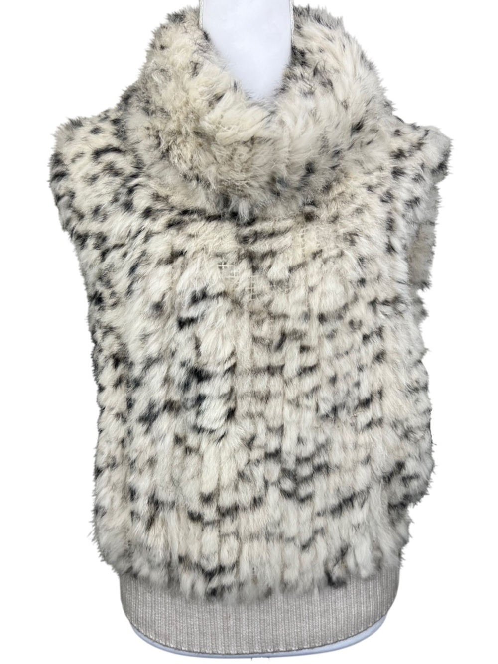 Patrizia Luca Milano Genuine Rabbit Fur Cowl Neck Vest Snow Leopard Print Size M